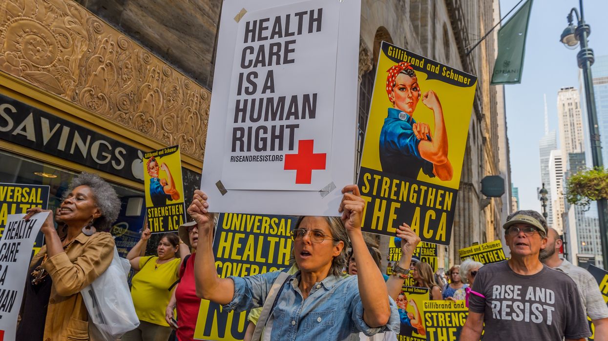 Activists march in New York City on September 5, 2017
