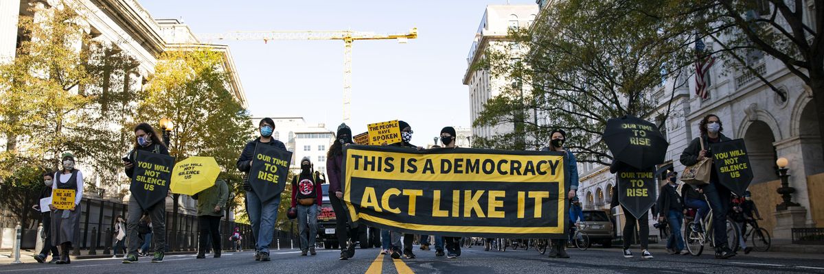 Activists march near the White House on November 5, 2020 in Washington, D.C.