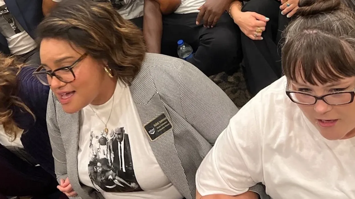 Activists occupy the lobby of Republican Florida Gov. Ron DeSantis