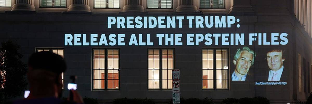 Activists Project Message To Trump Calling For Release Of Epstein Files
