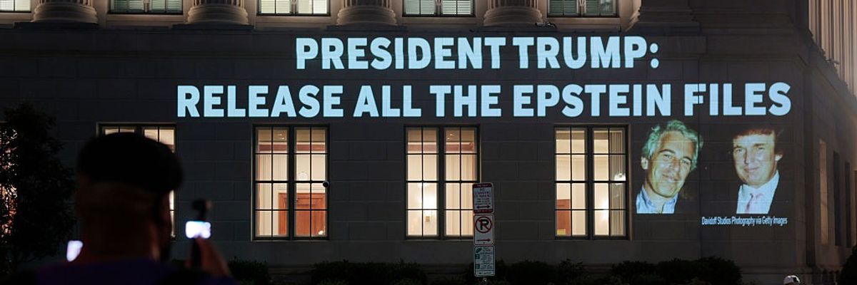 Activists Project Message To Trump Calling For Release Of Epstein Files