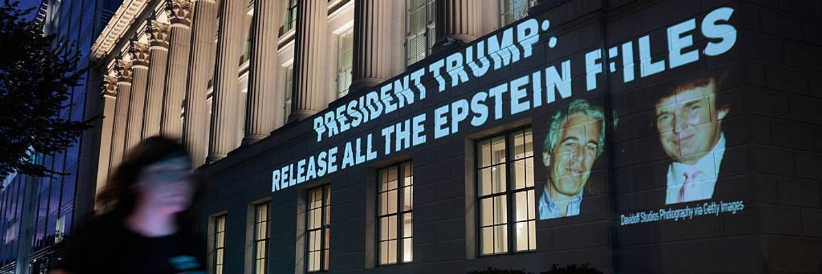 Activists Project Message To Trump Calling For Release Of Epstein Files