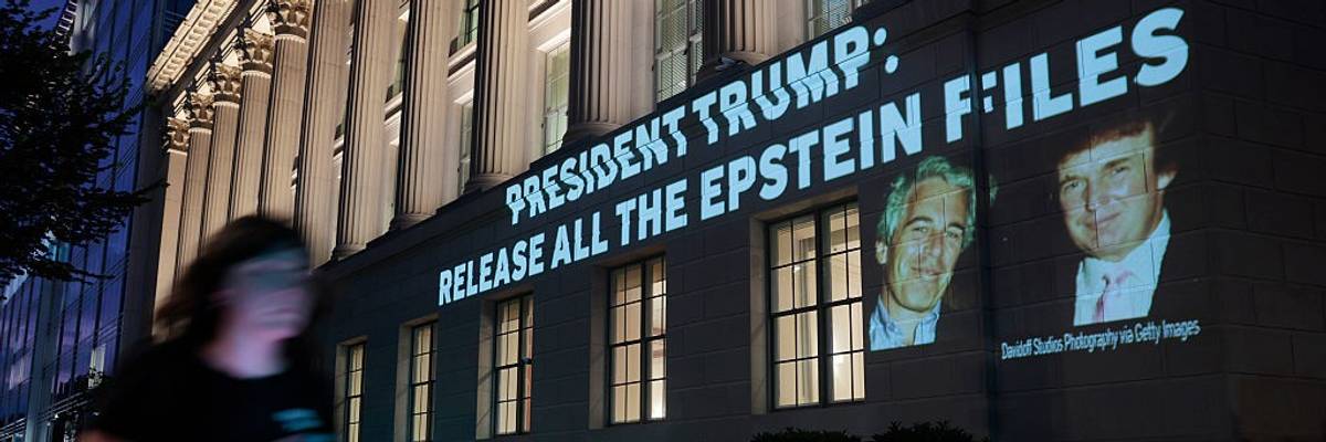 Activists Project Message To Trump Calling For Release Of Epstein Files