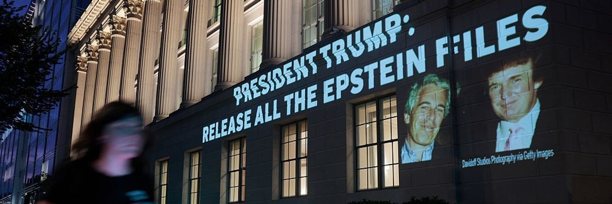 Activists Project Message To Trump Calling For Release Of Epstein Files