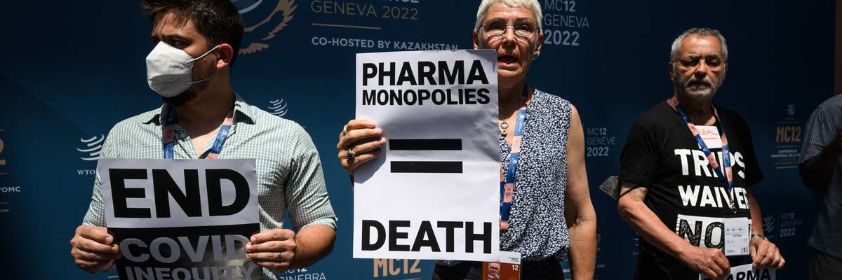 Activists protest at World Trade Organization headquarters