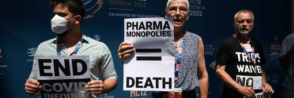 Activists protest at World Trade Organization headquarters