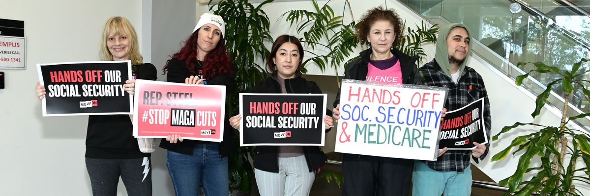 Activists protest Republican threats to Social Security.
