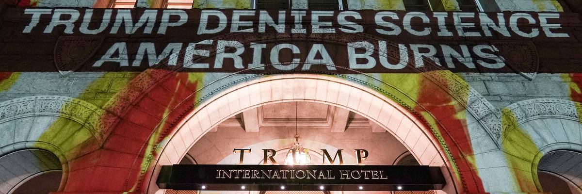 Activists Protest Trump's Response To Science And Climate Change As Wildfires Burn Across The Country