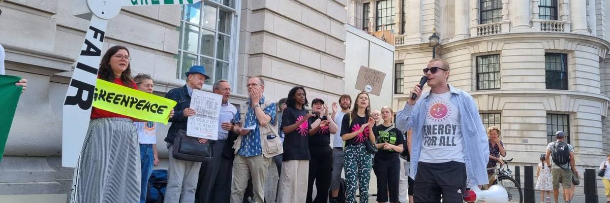 Activists with groups including 350.org and Fuel Poverty Action protested