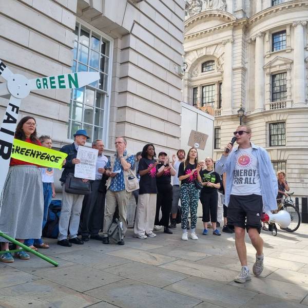 Activists with groups including 350.org and Fuel Poverty Action protested