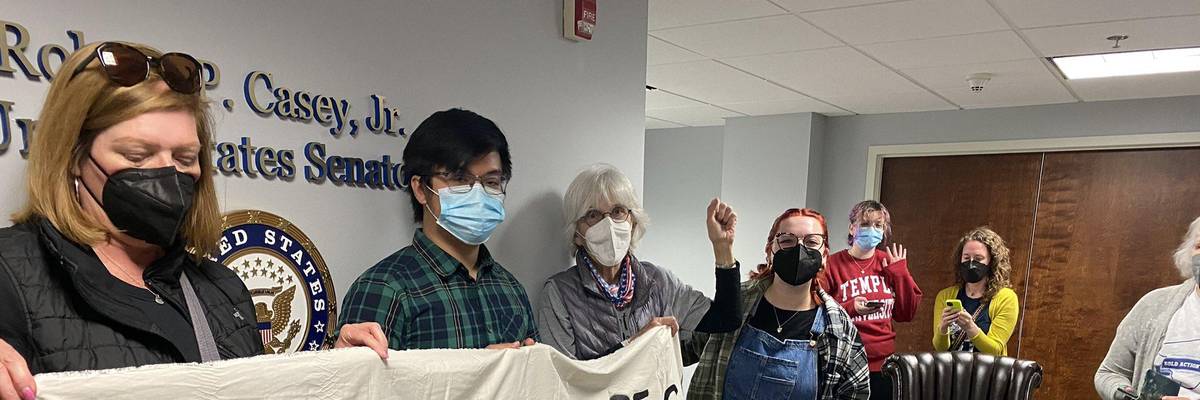 Activists with Lancaster Stands Up occupied Sen. Bob Casey's (D-Pa.) office in Harrisburg, Pennsylvania on May 10, 2022, after which the lawmaker announced his intention to vote for the Women's Health Protection Act.