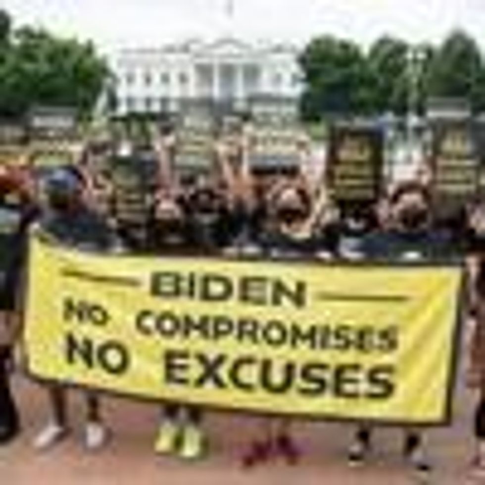 Activists with the Sunrise Movement protest in front of the White House