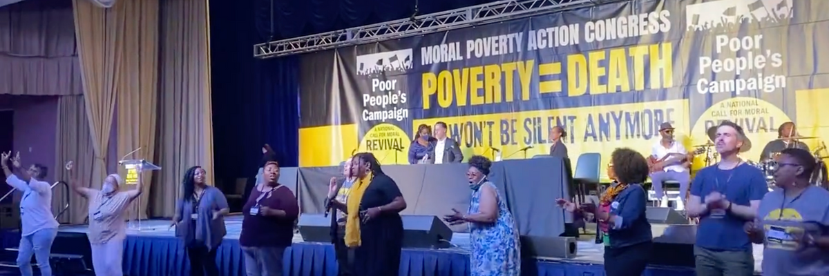 Advocates dance during a Poor People's Campaign event in Washington, D.C. 