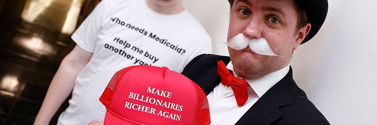 Advocates Pose As Wealthy Monopoly Men And DOGE Supporters While Protesting Tax Breaks For Billionaires And The Republican Tax Plan