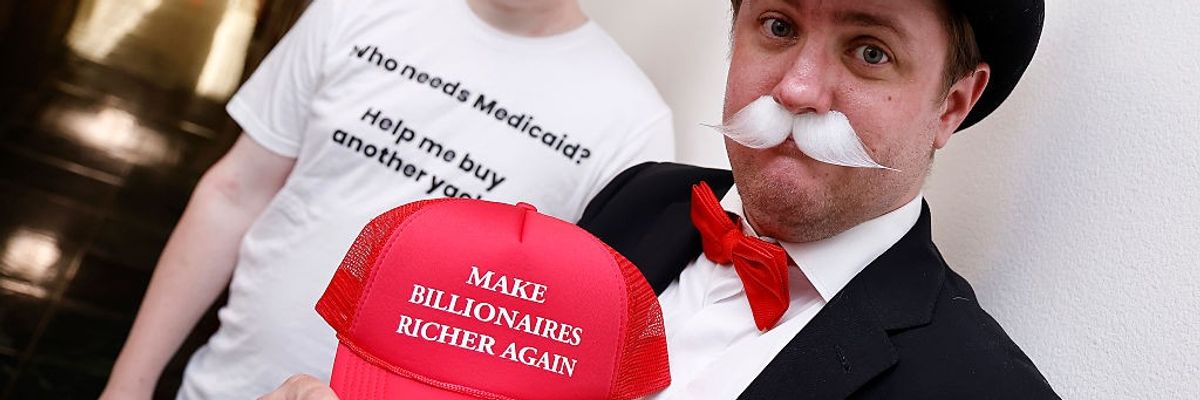 Advocates Pose As Wealthy Monopoly Men And DOGE Supporters While Protesting Tax Breaks For Billionaires And The Republican Tax Plan