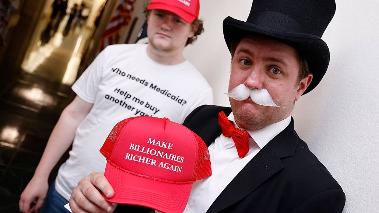 Advocates Pose As Wealthy Monopoly Men And DOGE Supporters