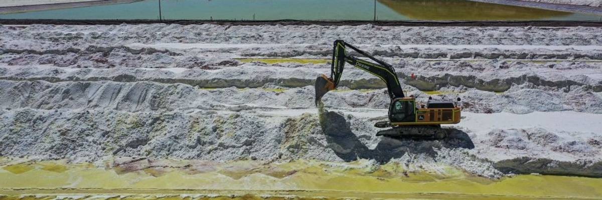 Aerial view of brine ponds and processing areas of the lithium mine