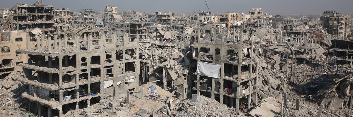 Aerial view of Gaza destruction.