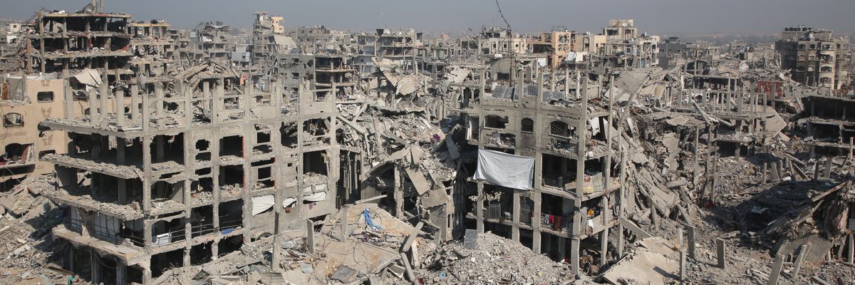 Aerial view of Gaza destruction.