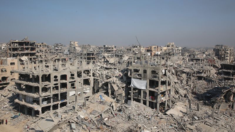 Aerial view of Gaza destruction.