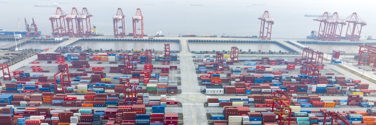 Aerial view of shipping containers