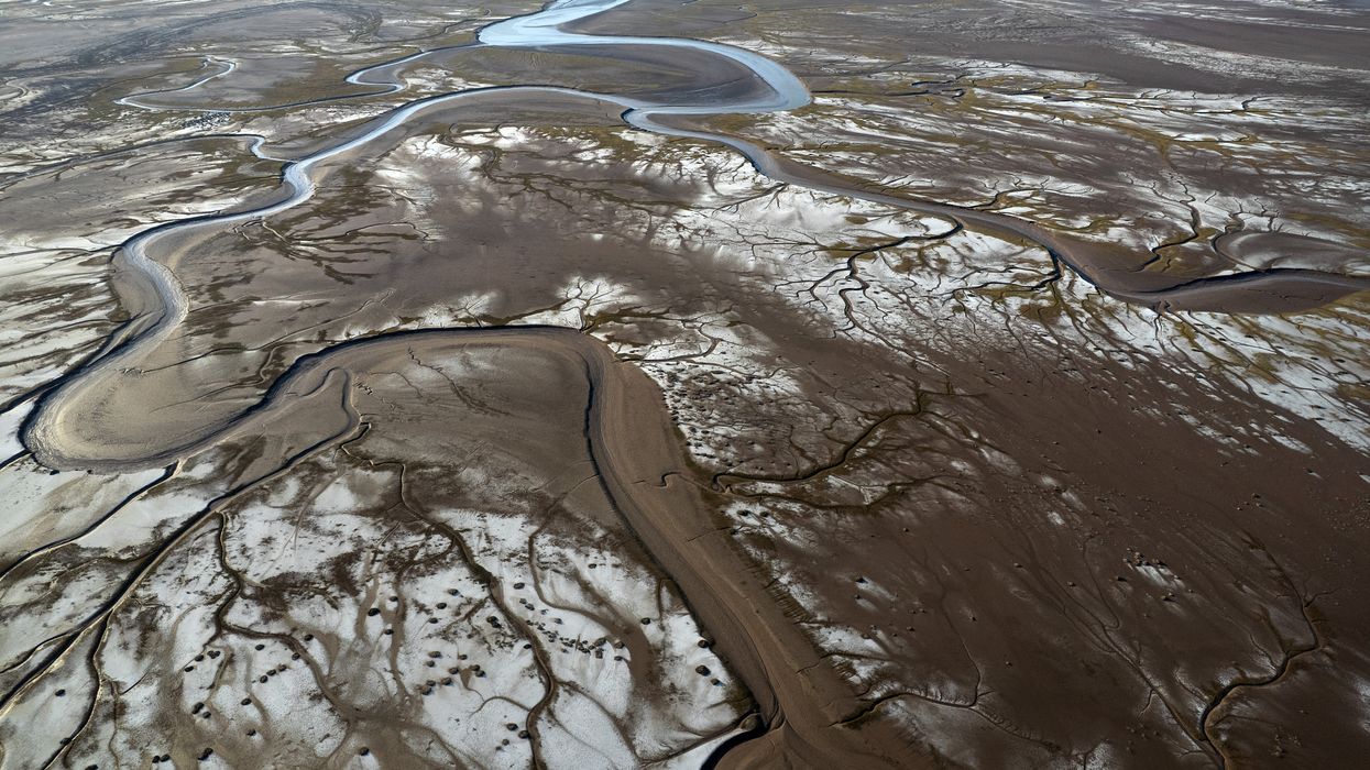Aerial view of the Colorado River delta meeting the Cortes Sea