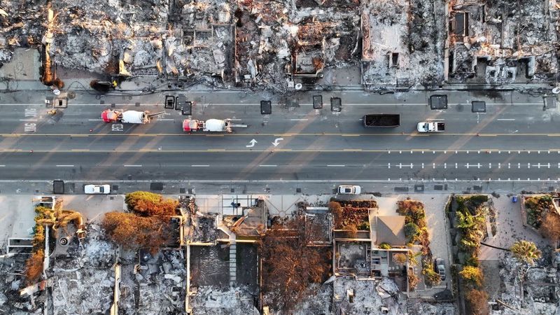 Aerial views of fire destruction in Malibu, California