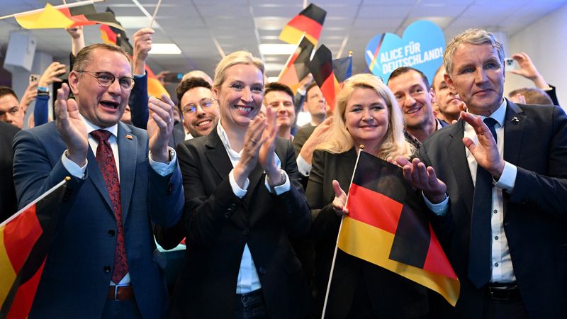 AfD leaders. celebrate German election results.
