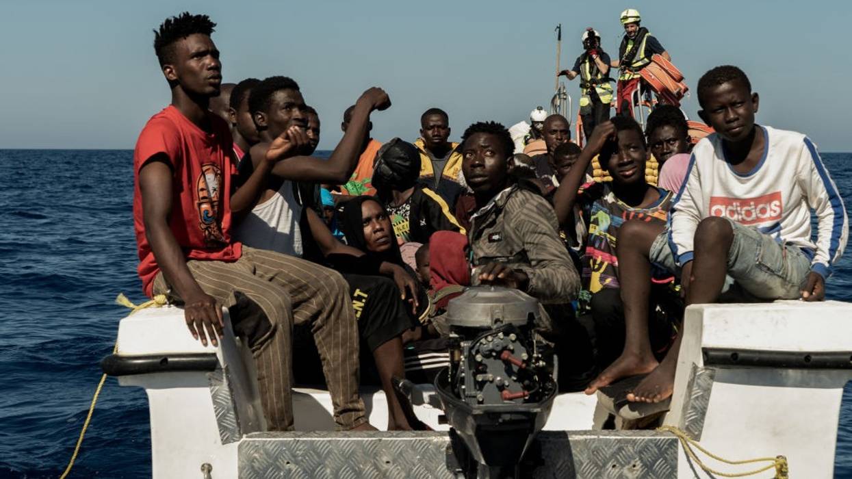 African migrants prepare to be rescued in the Mediterranean Sea