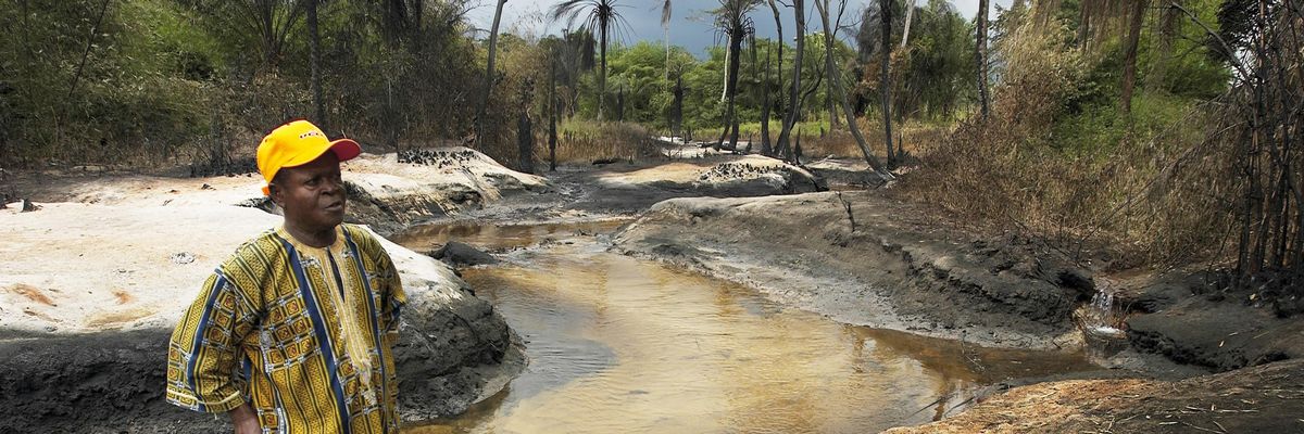 After more than six decades of oil exploitation in the Niger Delta, the region now ranks as one of the top ten most polluted places on earth. Water bodies, soils, and the air have all been stoked full of harmful pollutants, and life expectancy now stands at a dreary 41 years. (Photo: Jacob Silberberg via Getty Images)