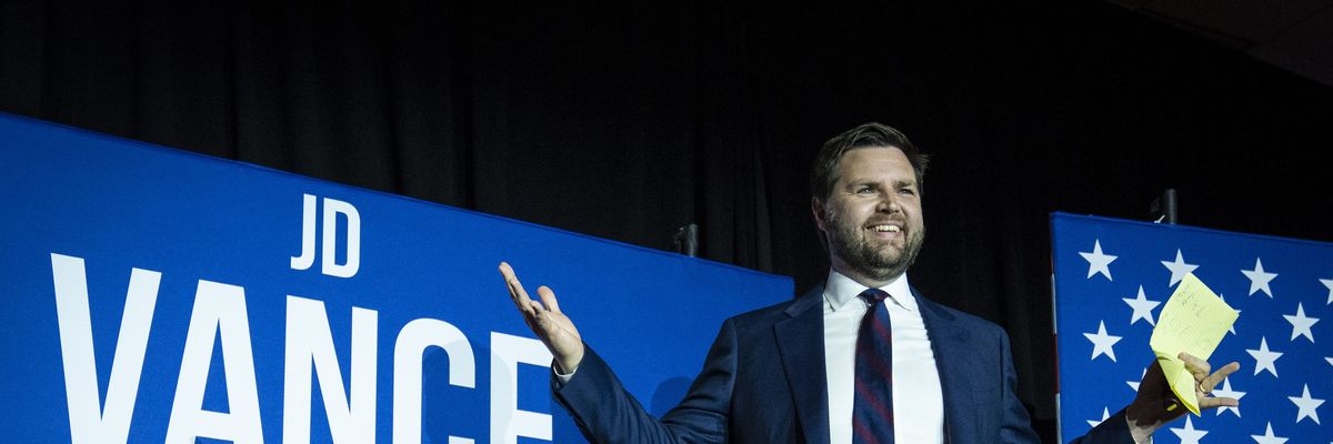 After winning a primary, then-Republican U.S. Senate candidate J.D. Vance arrives onstage at Duke Energy Convention Center on May 3, 2022 in Cincinnati, Ohio.