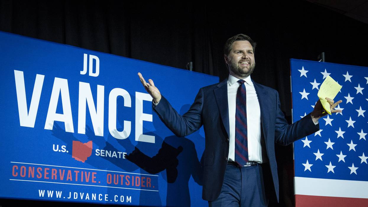 After winning a primary, then-Republican U.S. Senate candidate J.D. Vance arrives onstage at Duke Energy Convention Center on May 3, 2022 in Cincinnati, Ohio.