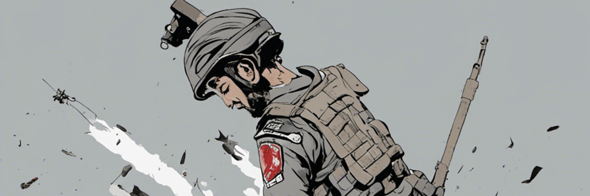 AI-generated image depicting soldier in battle scene