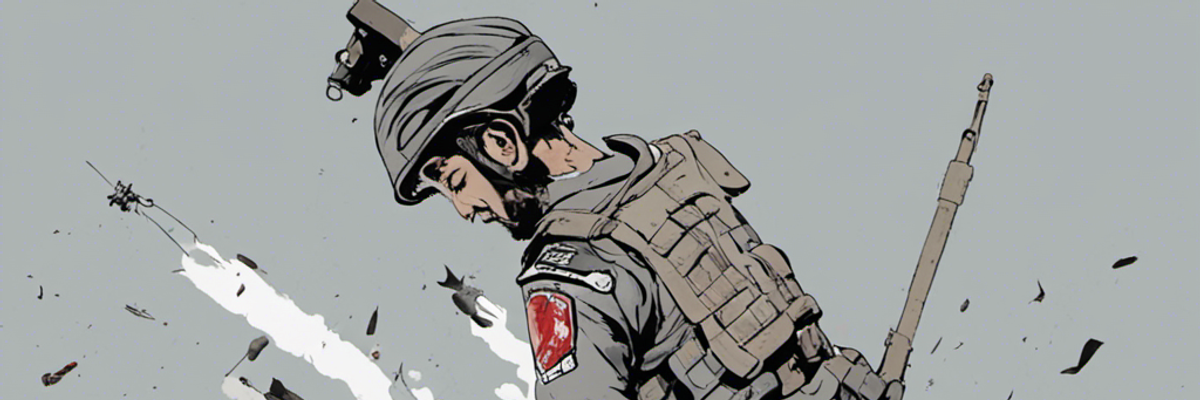 AI-generated image depicting soldier in battle scene