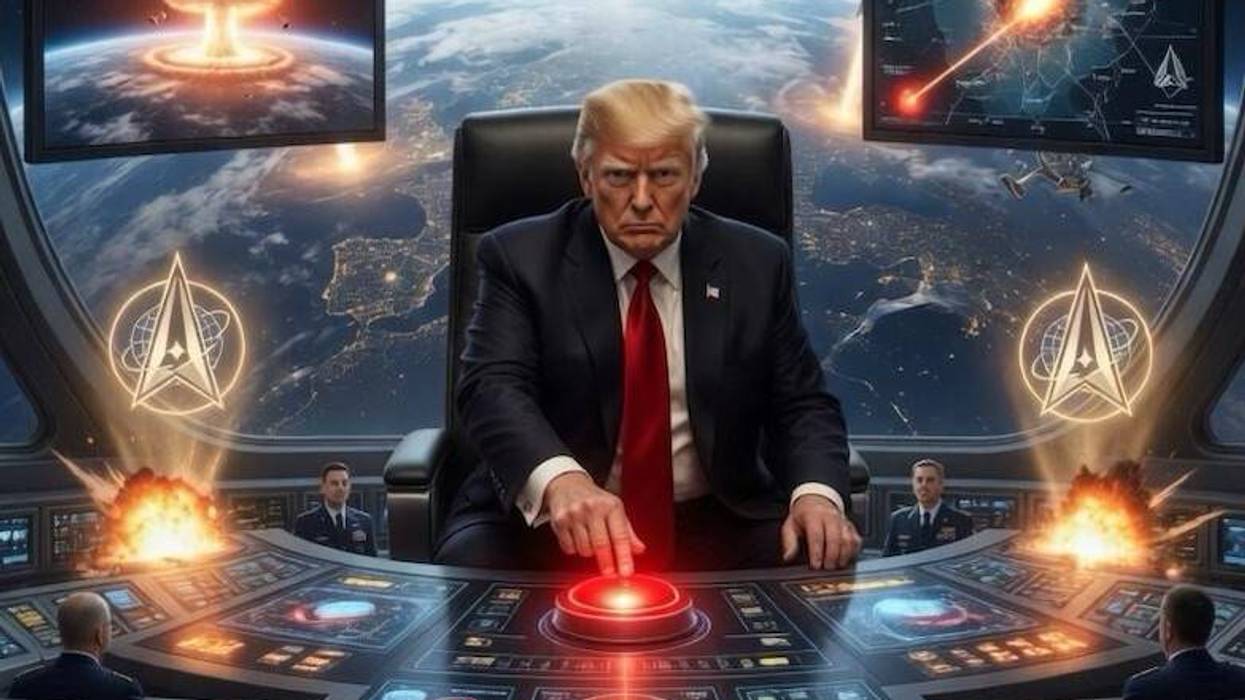 AI image of Trump pressing nuclear button.