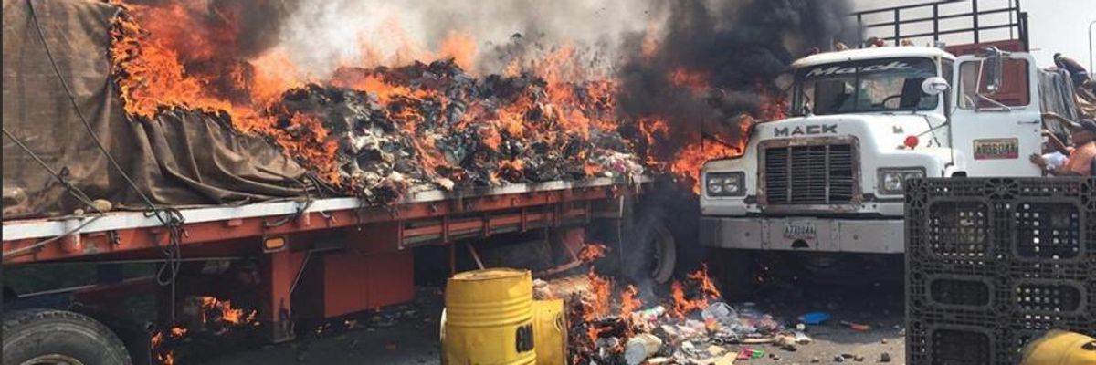 Aid trucks burn on Venezuelan-Colombia border, February 23, 2019.