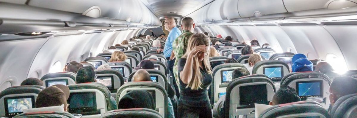 Airline passengers in cabin