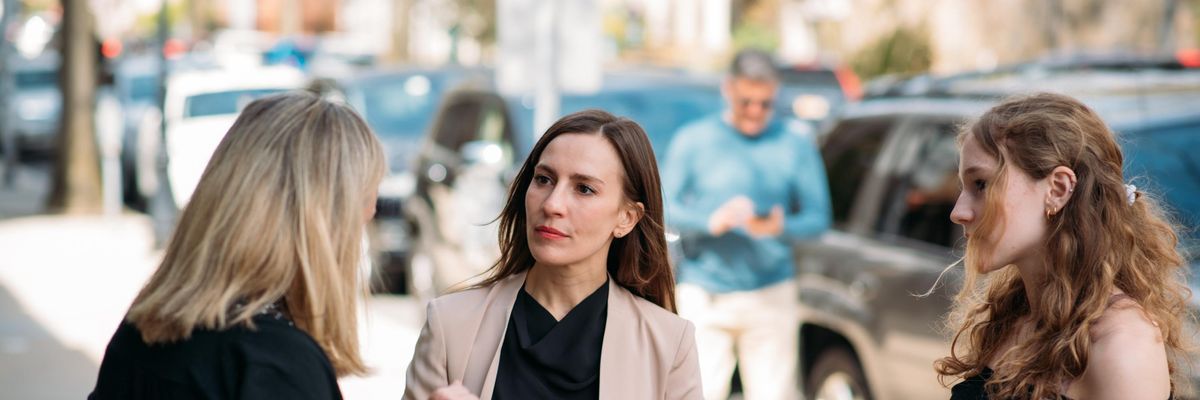 Alessandra Biaggi speaks to voters