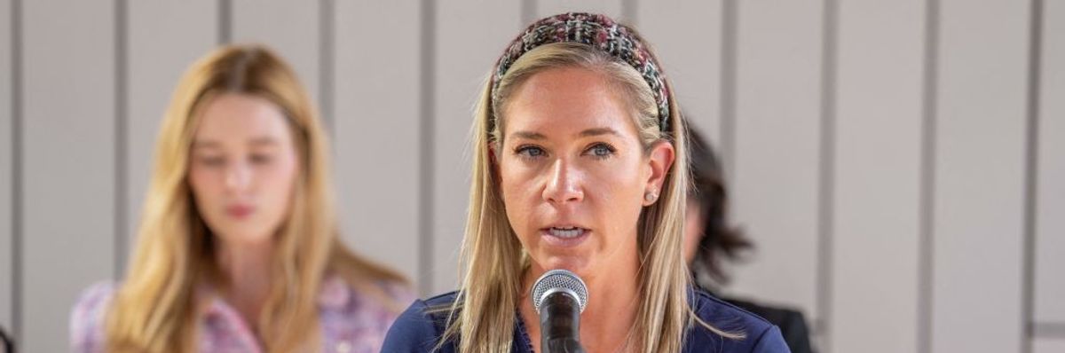 Amanda Zurawski speaks during a press conference.