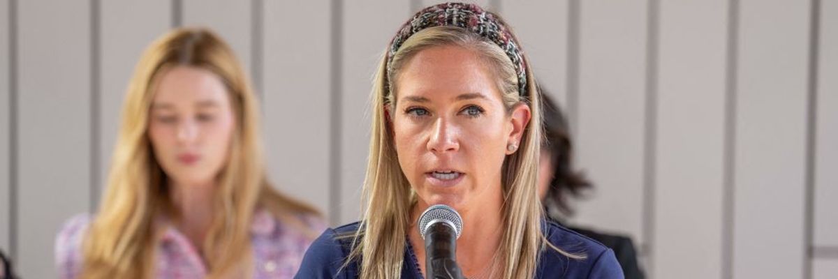Amanda Zurawski speaks during a press conference.