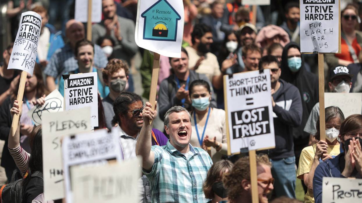 Amazon employees protest mass layoffs.