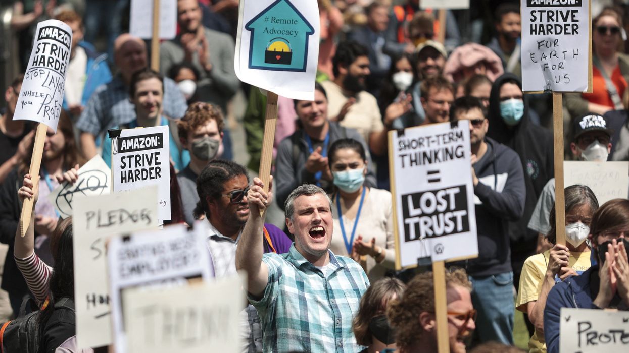 Amazon employees protest mass layoffs.