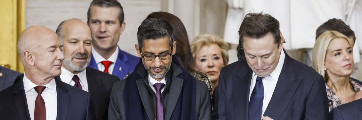 Amazon founder Jeff Bezos, Alphabet CEO Sundar Pichai, and Tesla CEO Elon Musk