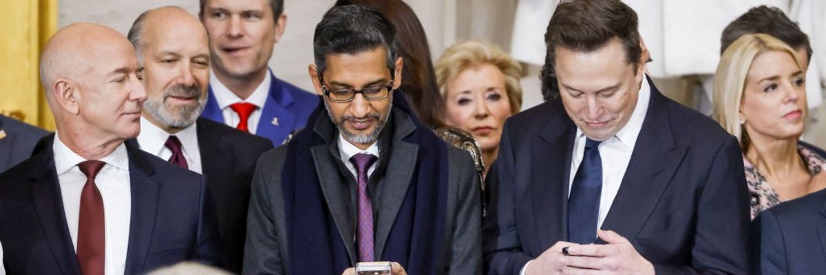 Amazon founder Jeff Bezos, Alphabet CEO Sundar Pichai, and Tesla CEO Elon Musk