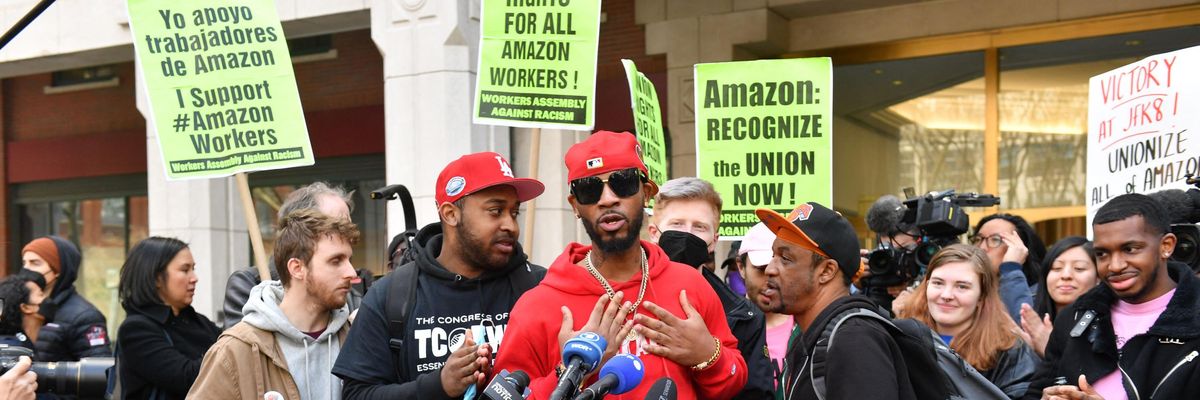 Amazon union organizers rally after their win