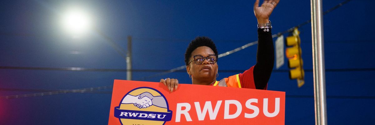 Amazon worker supporting union drive