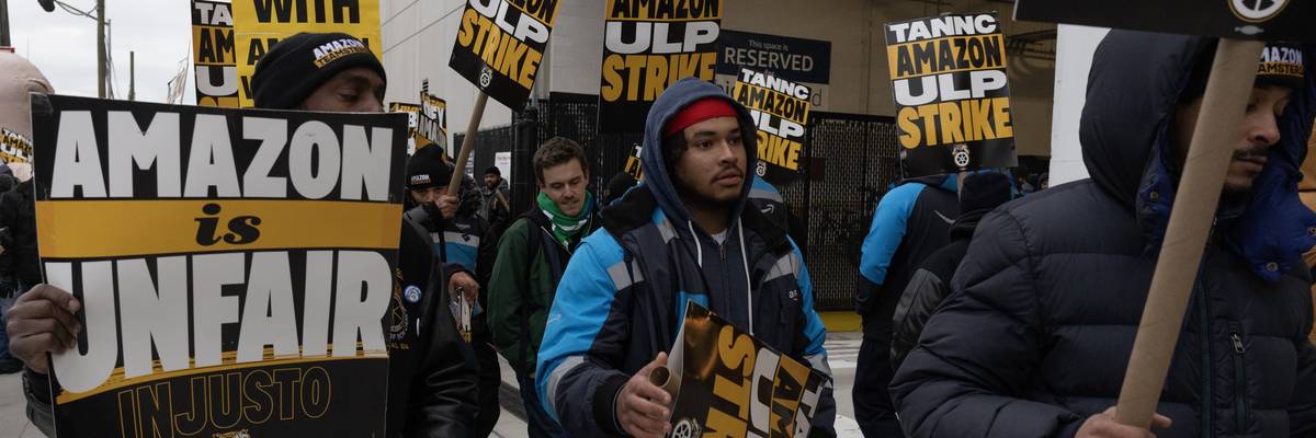 Amazon workers on ULP strike.