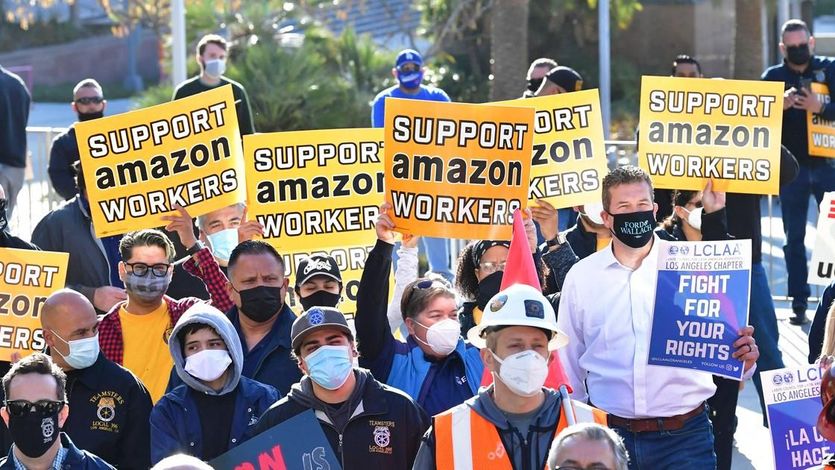 Amazon workers protest.