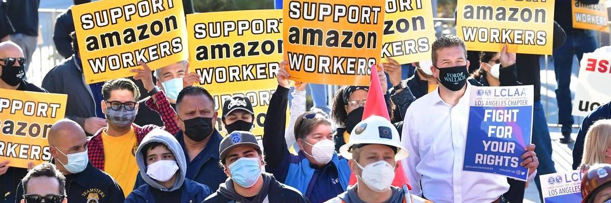 Amazon workers protest.