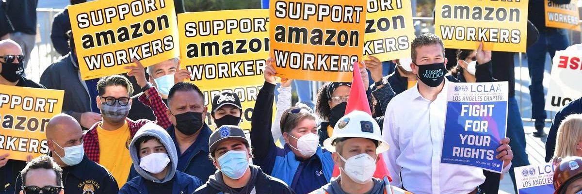 Amazon workers protest.